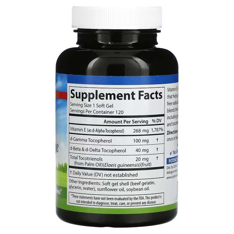 Carlson, E-Gems Elite, Vitamin E, 268 mg (400 IU), 120 Soft Gels - Image 2